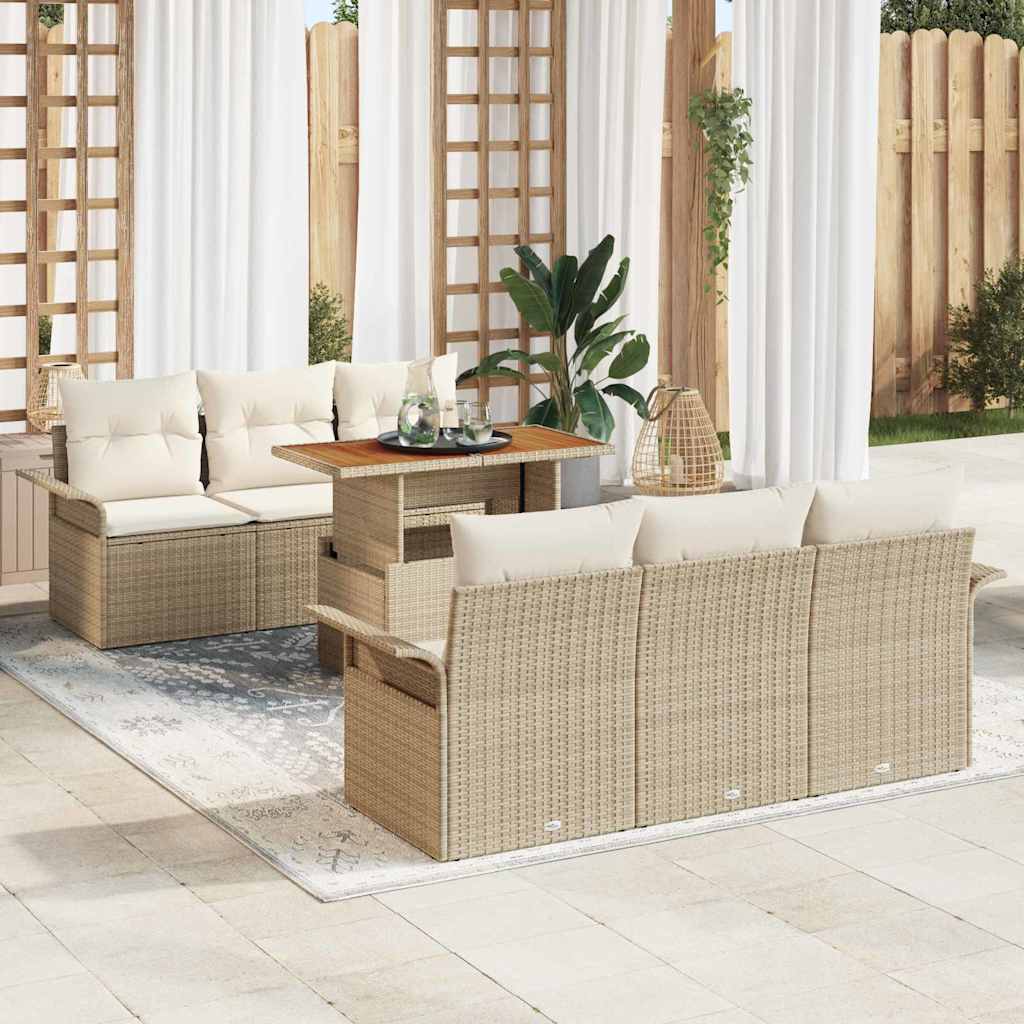 Havesofa Sæt med opbevaring 7 pcs Beige Poly rattan