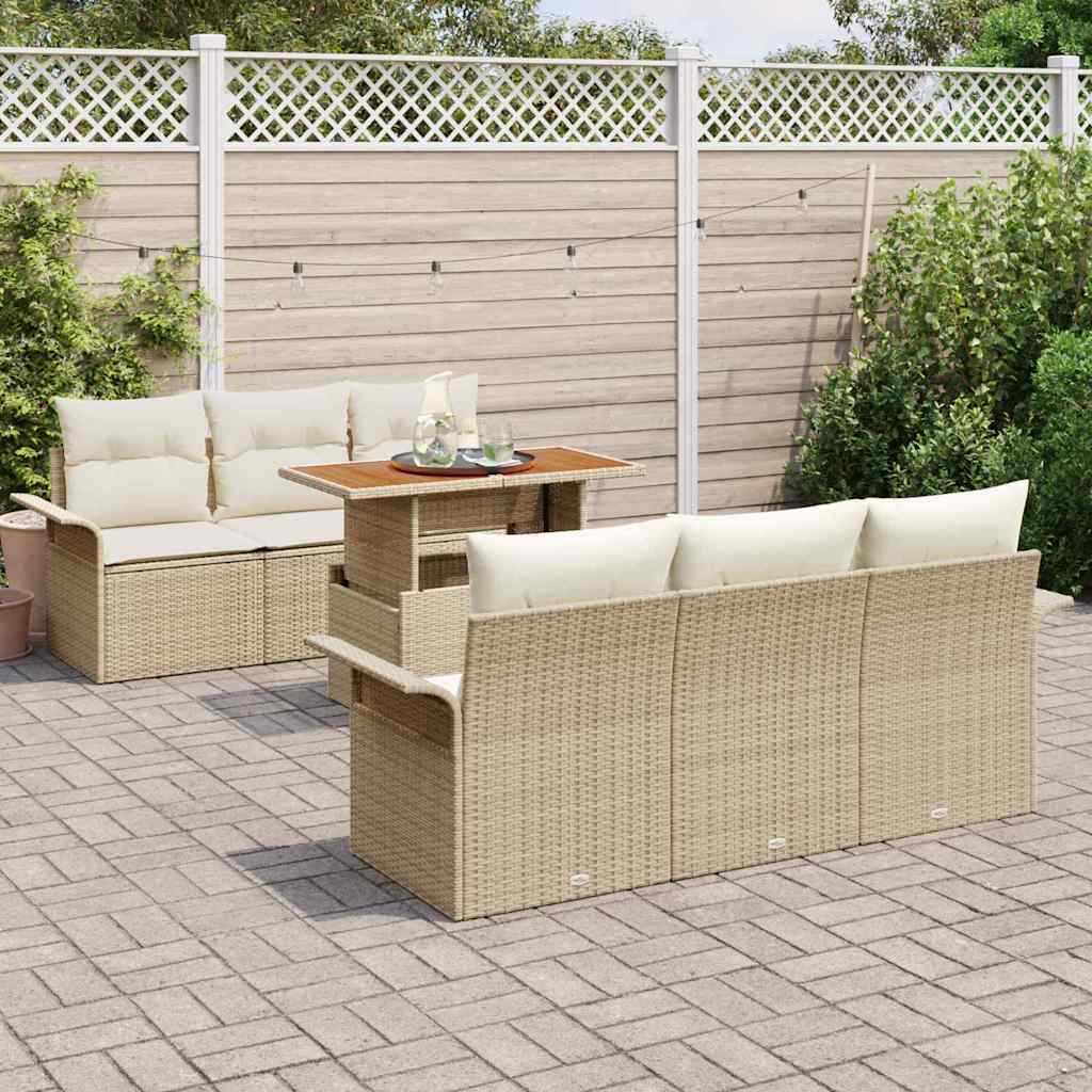 Havesofa Sæt med opbevaring 7 pcs Beige Poly rattan
