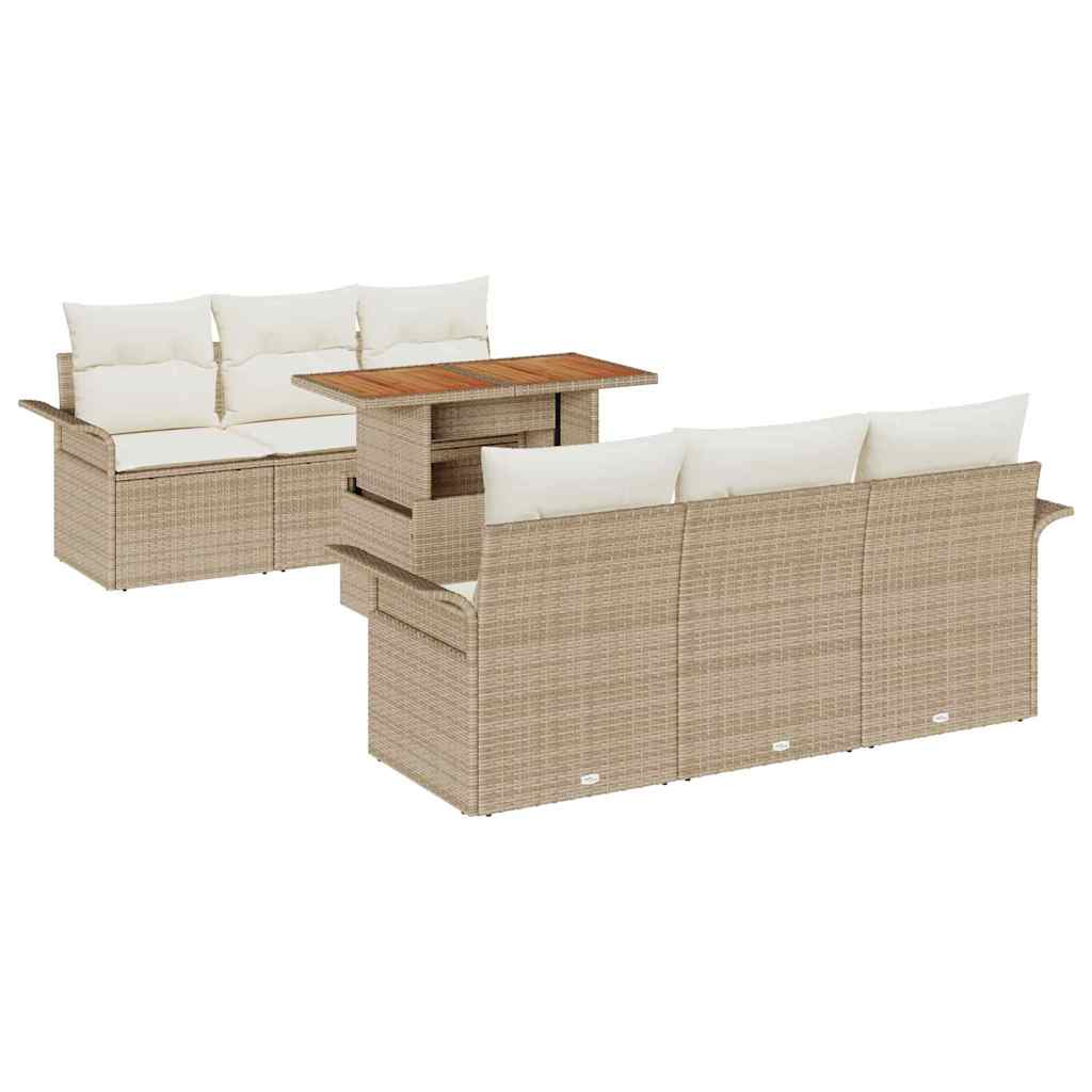 Havesofa Sæt med opbevaring 7 pcs Beige Poly rattan