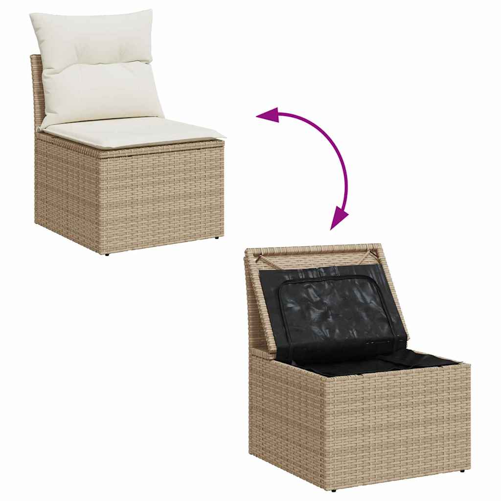 Havesofa Sæt med opbevaring 7 pcs Beige Poly rattan