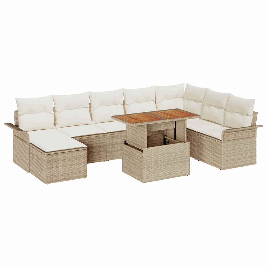 Havesofa Sæt med opbevaring 9 pcs Beige Poly rattan
