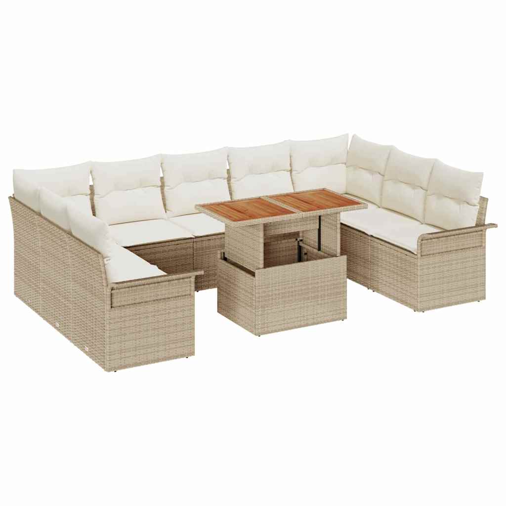 Havesofa Sæt med opbevaring 10 pcs Beige Poly rattan