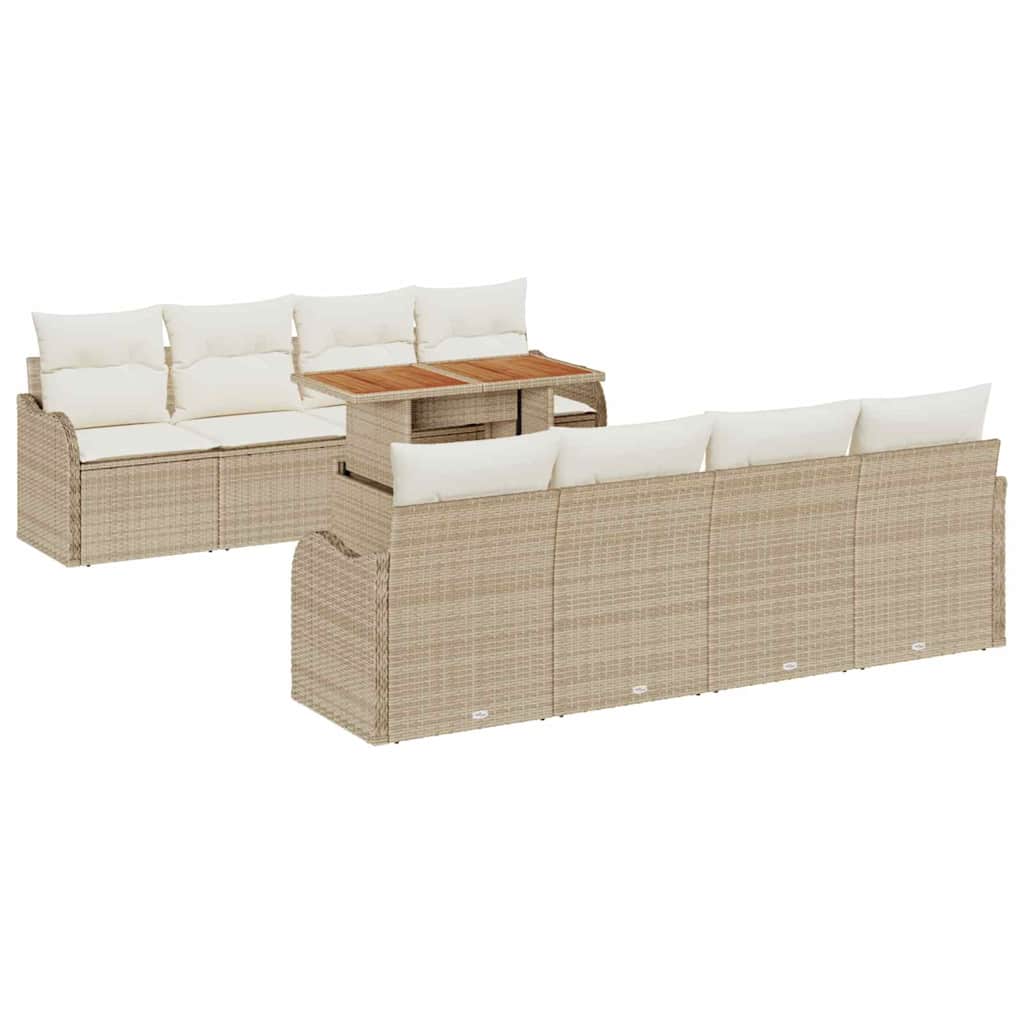Havesofa Sæt med opbevaring 9 pcs Beige Poly rattan
