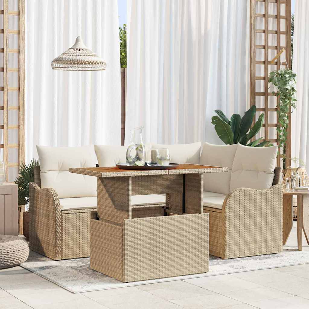 Havesofa Sæt med opbevaring 5 pcs Beige Poly rattan