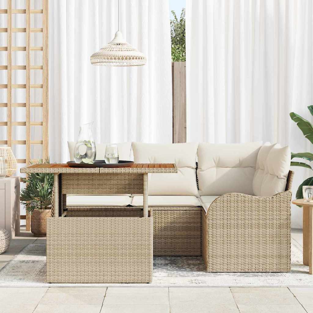 Havesofa Sæt med opbevaring 5 pcs Beige Poly rattan