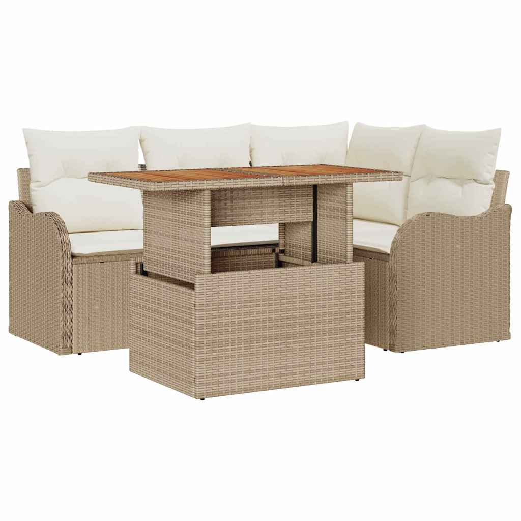 Havesofa Sæt med opbevaring 5 pcs Beige Poly rattan