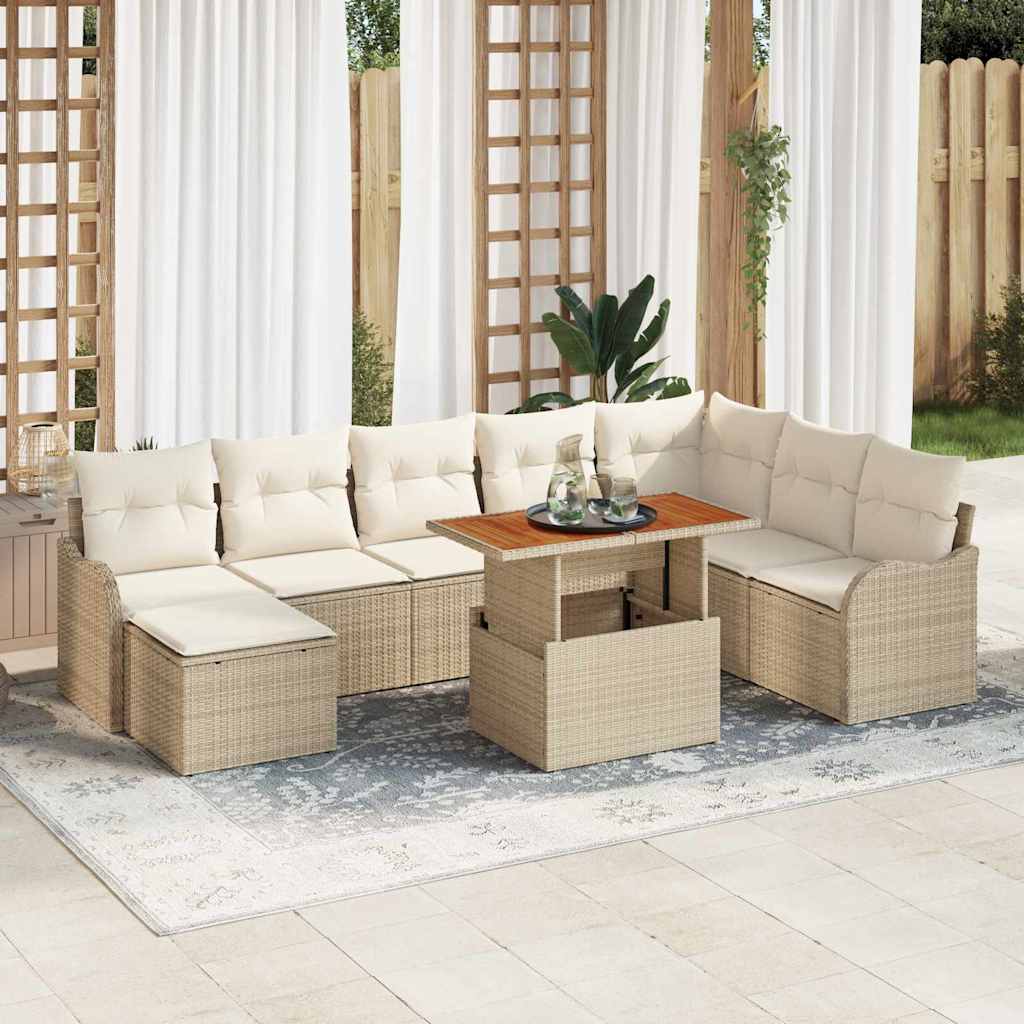 Havesofa Sæt med opbevaring 9 pcs Beige Poly rattan