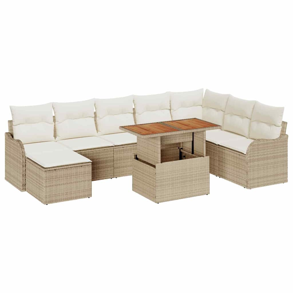 Havesofa Sæt med opbevaring 9 pcs Beige Poly rattan