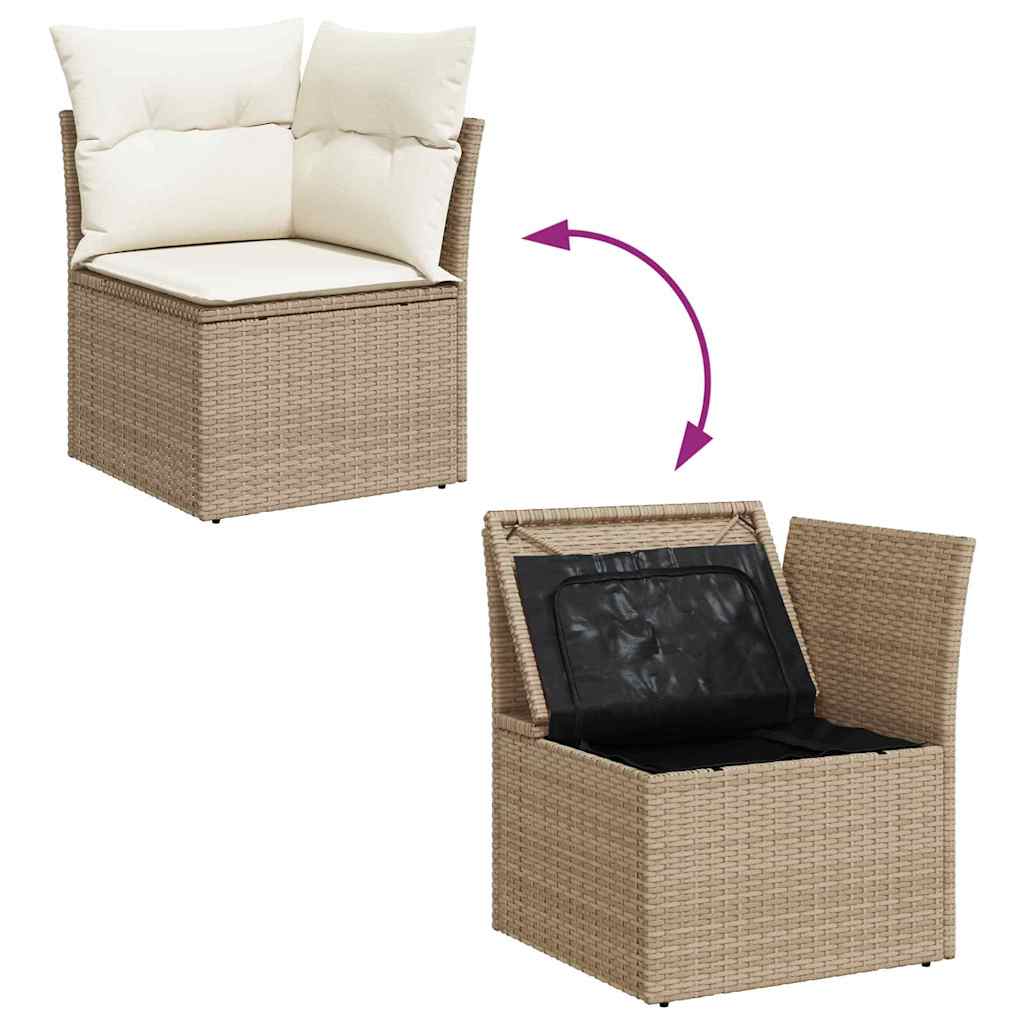 Havesofa Sæt med opbevaring 9 pcs Beige Poly rattan