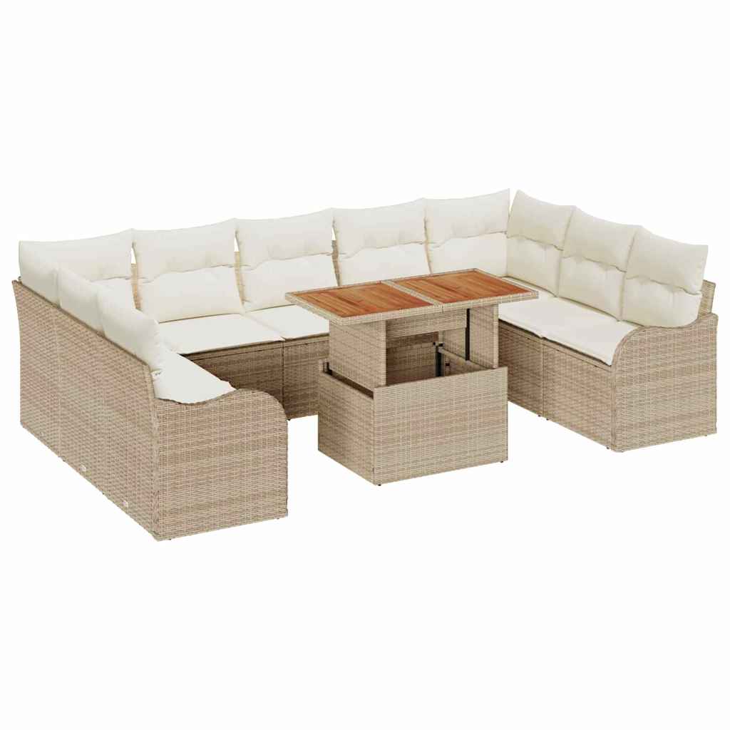 Havesofa Sæt med opbevaring 10 pcs Beige Poly rattan