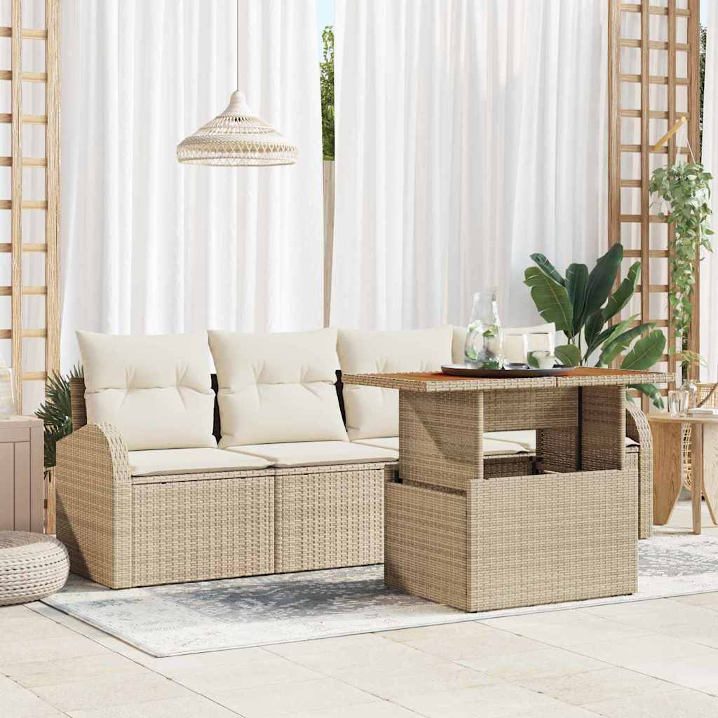 Havesofa Sæt med opbevaring 5 pcs Beige Poly rattan