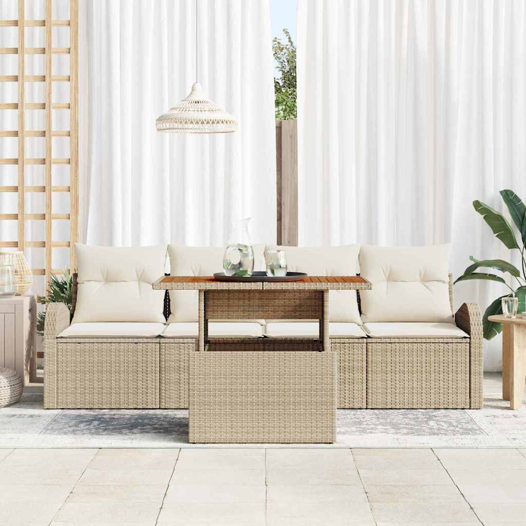 Havesofa Sæt med opbevaring 5 pcs Beige Poly rattan