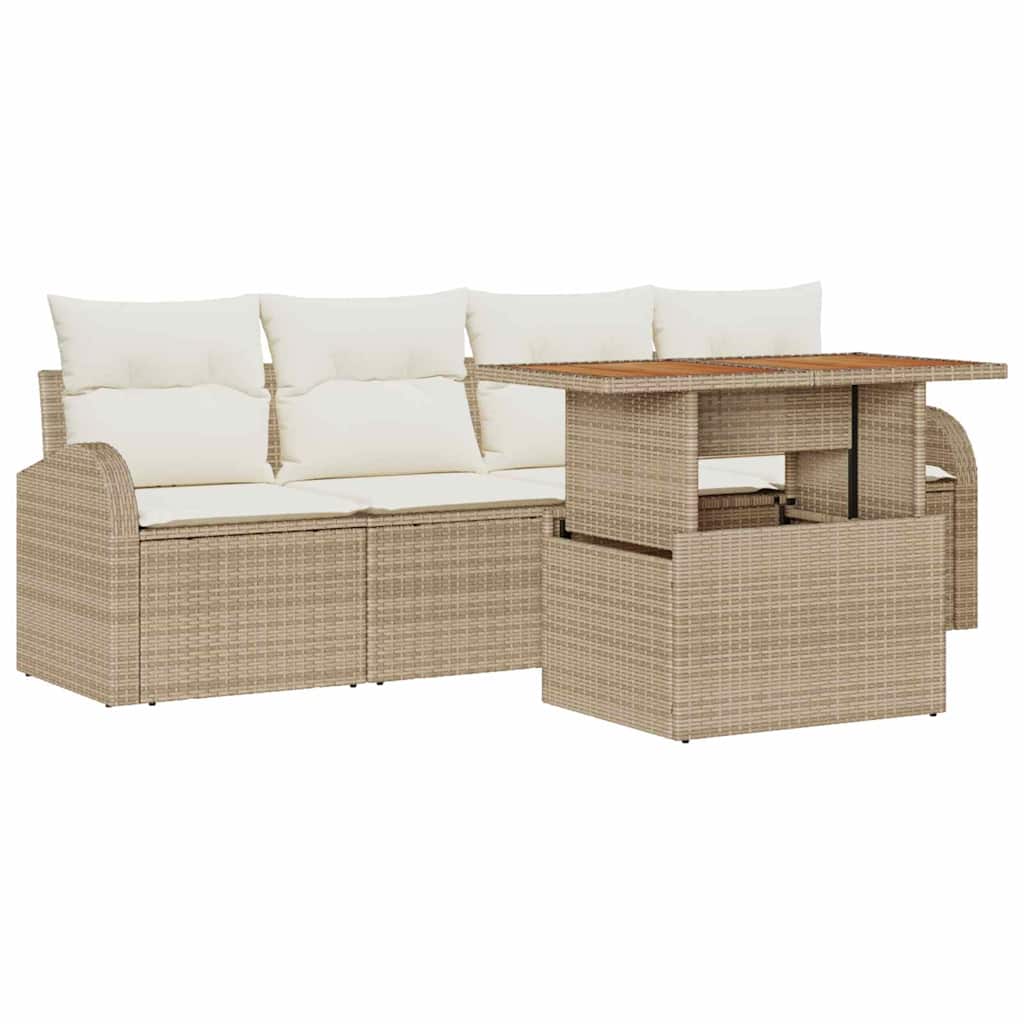 Havesofa Sæt med opbevaring 5 pcs Beige Poly rattan