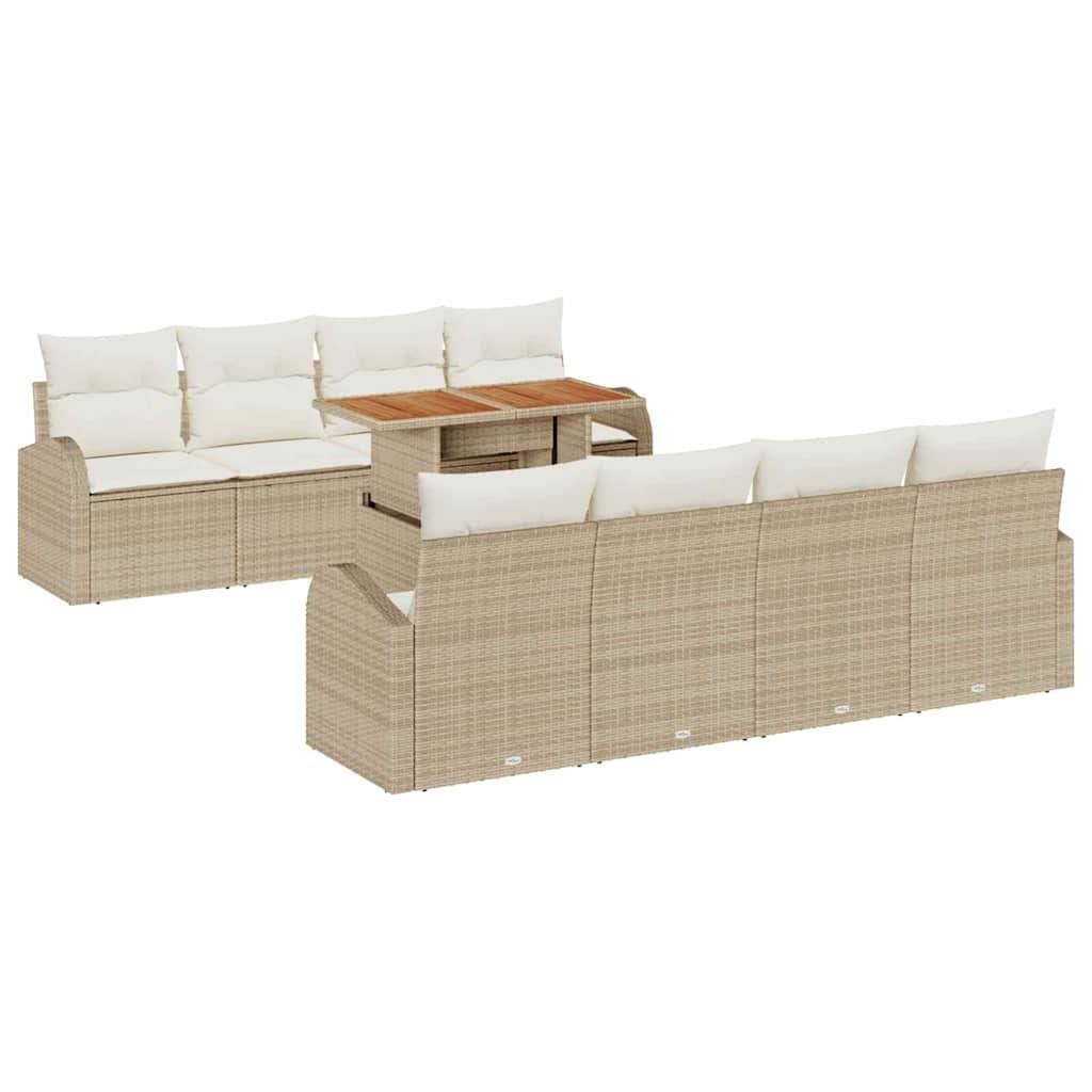 Havesofa Sæt med opbevaring 9 pcs Beige Poly rattan