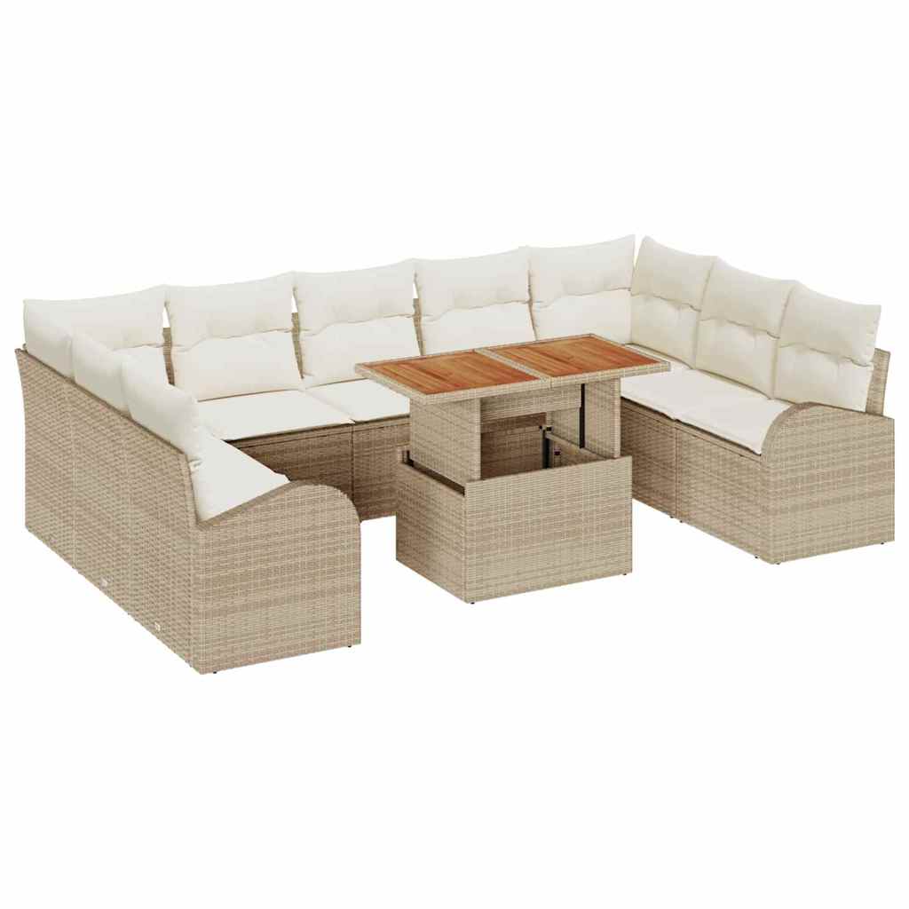Havesofa Sæt med opbevaring 10 pcs Beige Poly rattan
