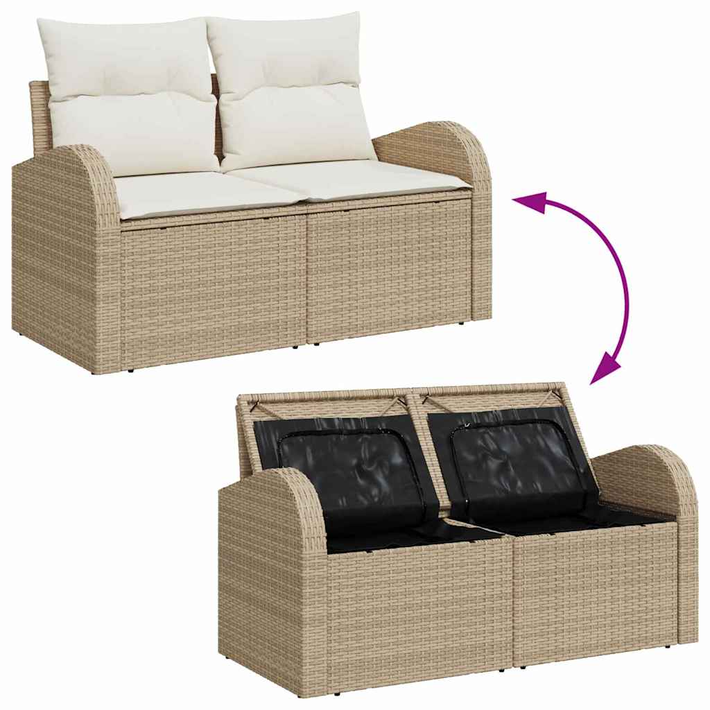 Havesofa Sæt med opbevaring 10 pcs Beige Poly rattan