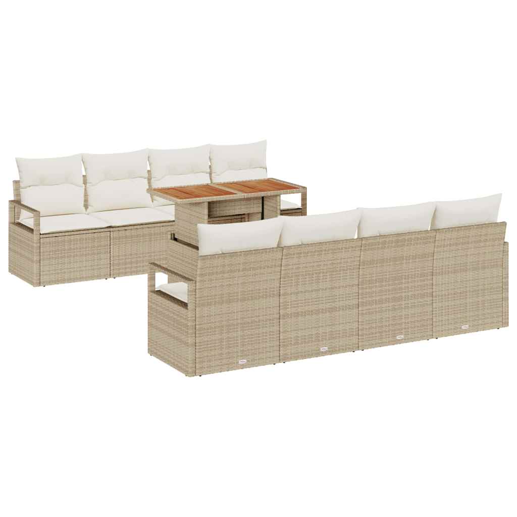 Havesofa Sæt med opbevaring 9 pcs Beige Poly rattan