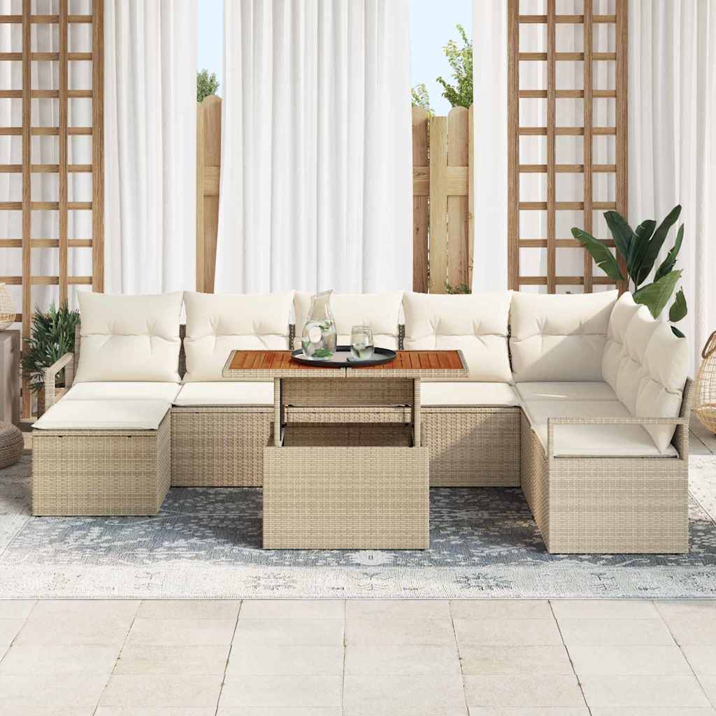 Havesofa Sæt med opbevaring 9 pcs Beige Poly rattan