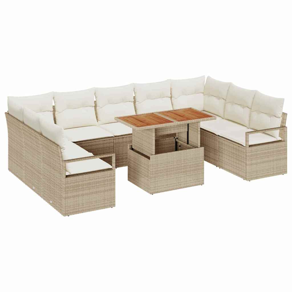 Havesofa Sæt med opbevaring 10 pcs Beige Poly rattan