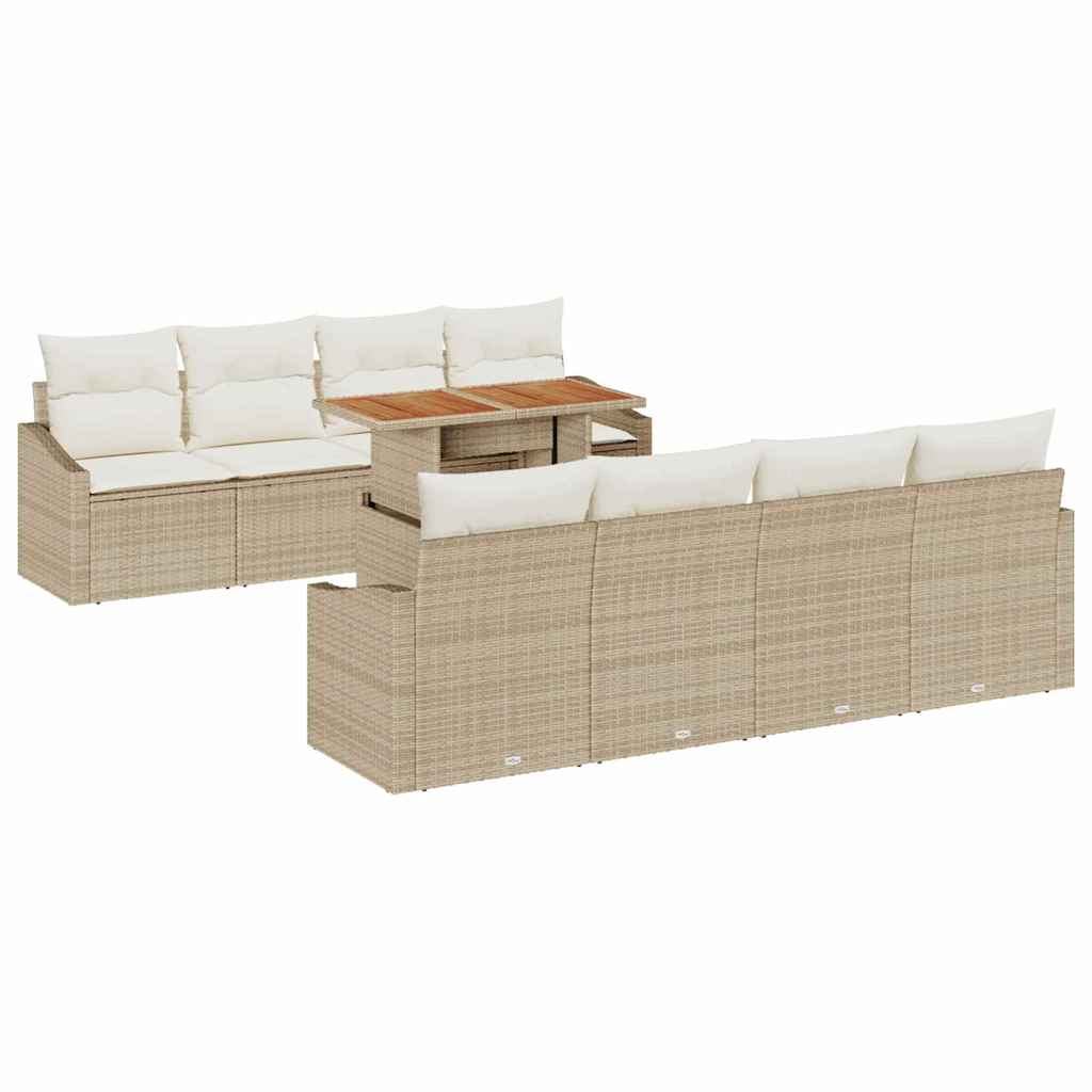 Havesofa Sæt med opbevaring 9 pcs Beige Poly rattan