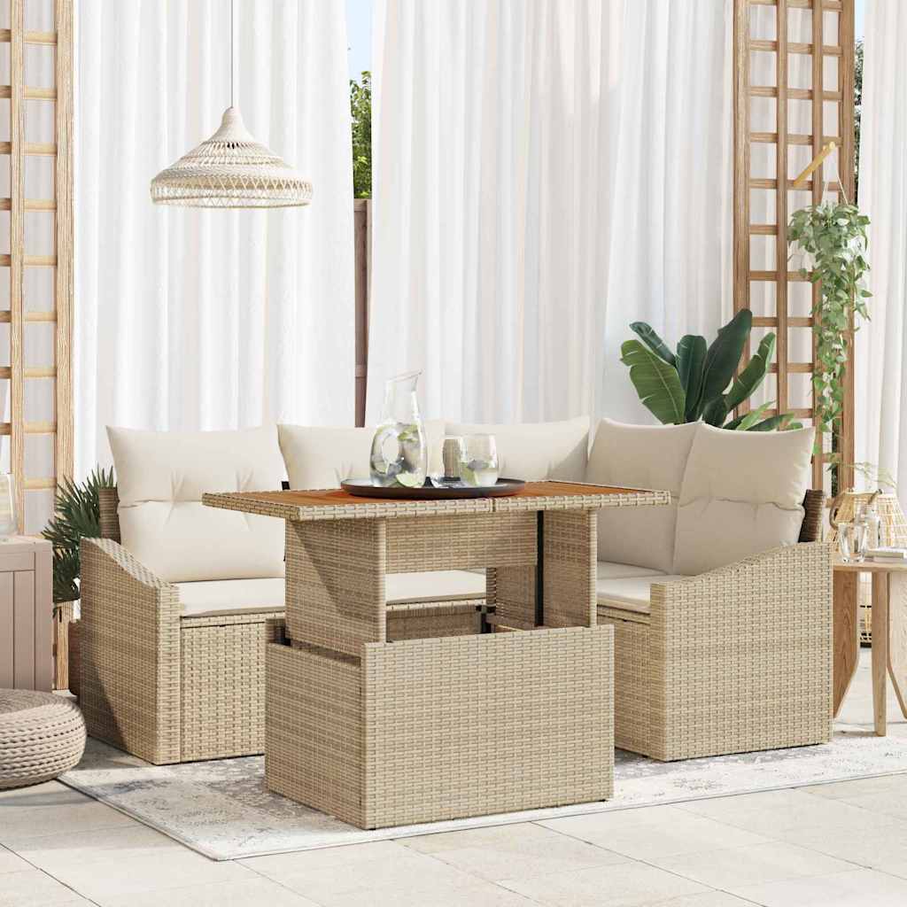 Havesofa Sæt med opbevaring 5 pcs Beige Poly rattan