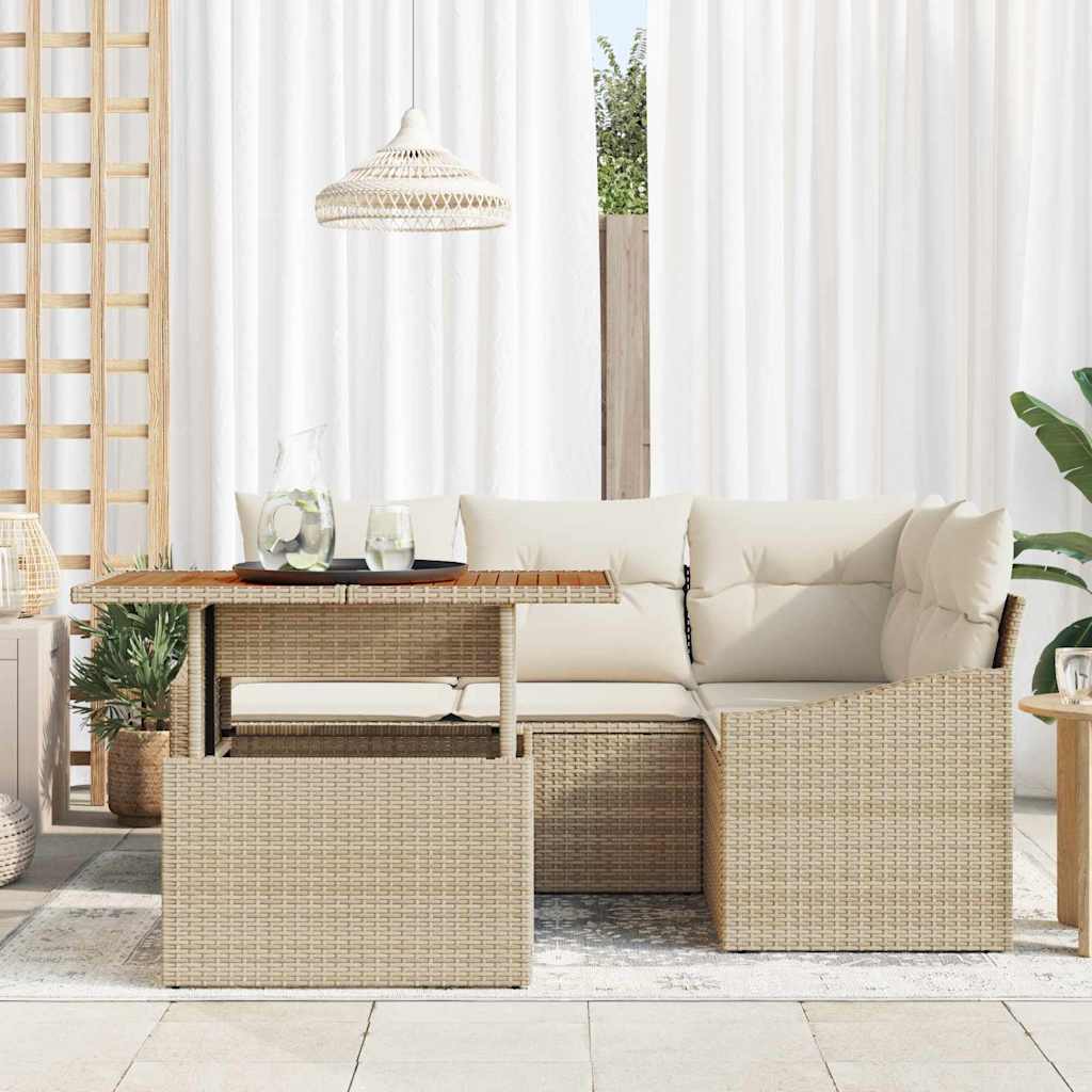 Havesofa Sæt med opbevaring 5 pcs Beige Poly rattan