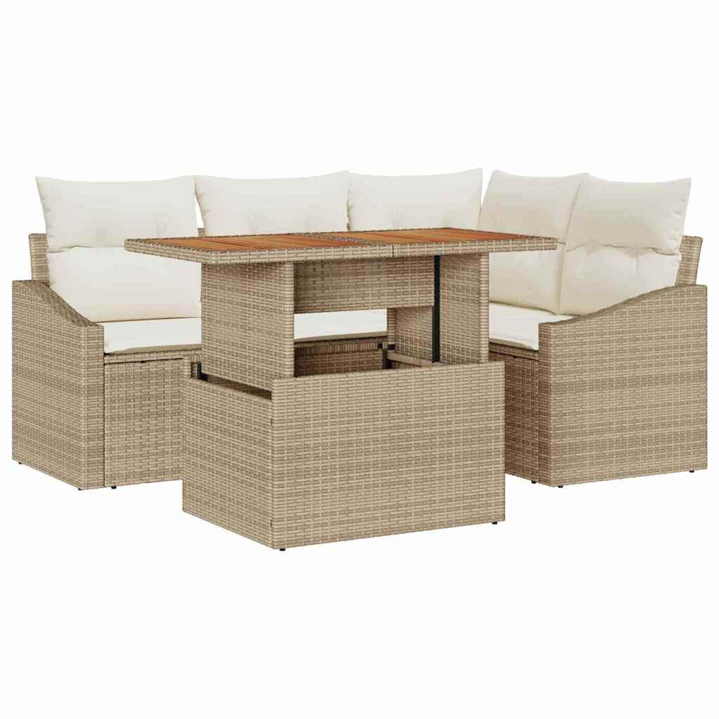 Havesofa Sæt med opbevaring 5 pcs Beige Poly rattan