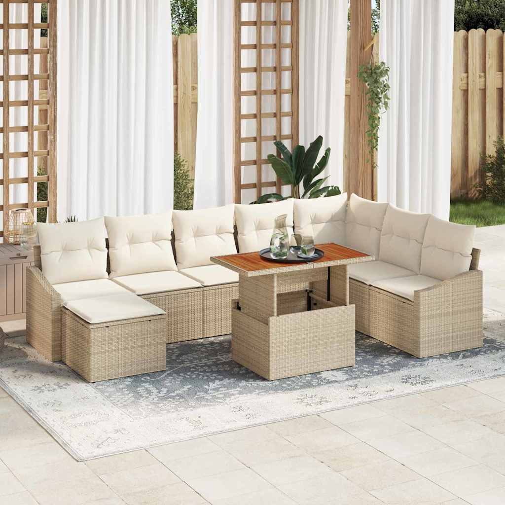 Havesofa Sæt med opbevaring 9 pcs Beige Poly rattan