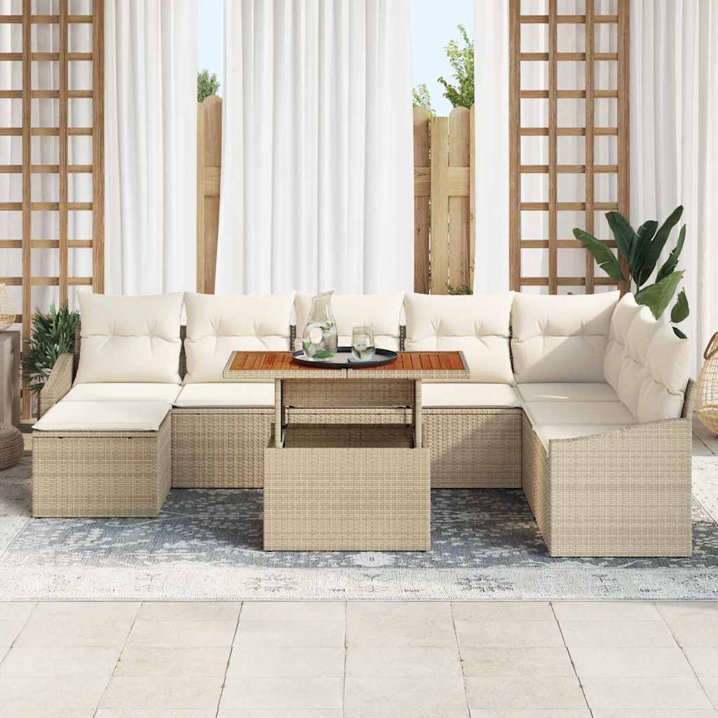 Havesofa Sæt med opbevaring 9 pcs Beige Poly rattan