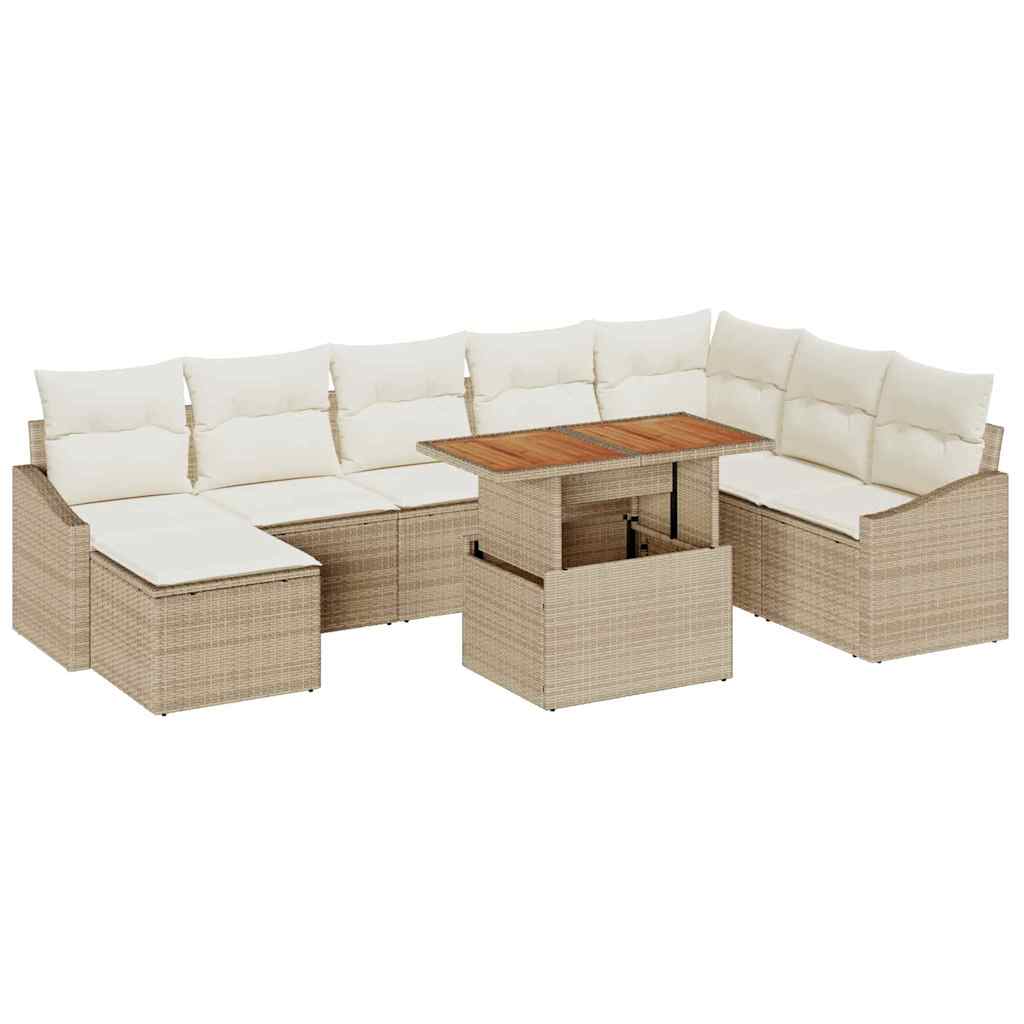Havesofa Sæt med opbevaring 9 pcs Beige Poly rattan