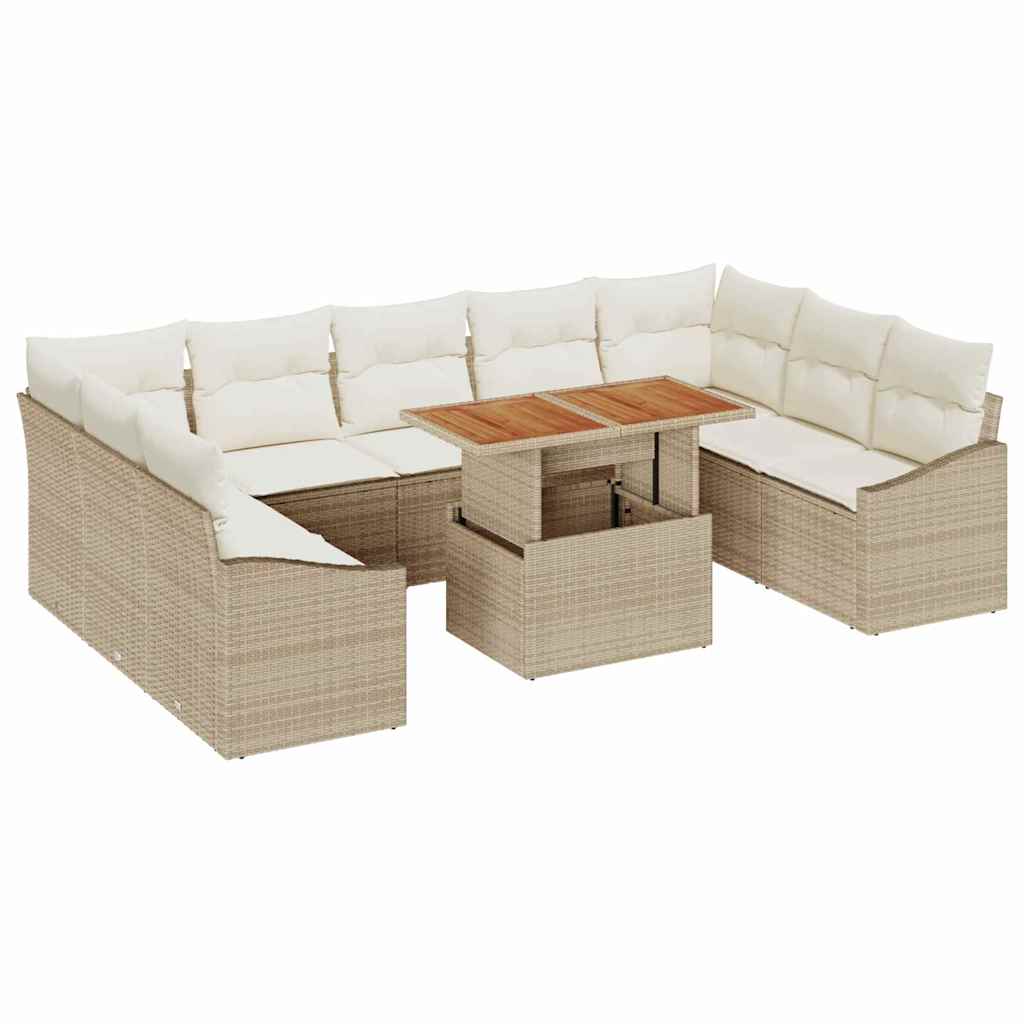 Havesofa Sæt med opbevaring 10 pcs Beige Poly rattan