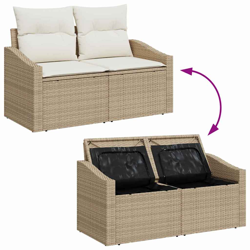 Havesofa Sæt med opbevaring 10 pcs Beige Poly rattan