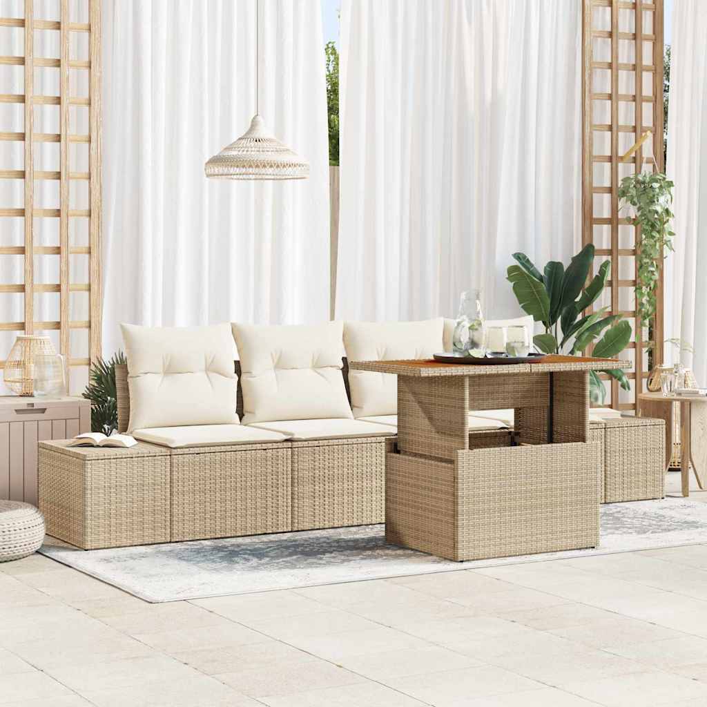 Havesofa Sæt med opbevaring 5 pcs Beige Poly rattan