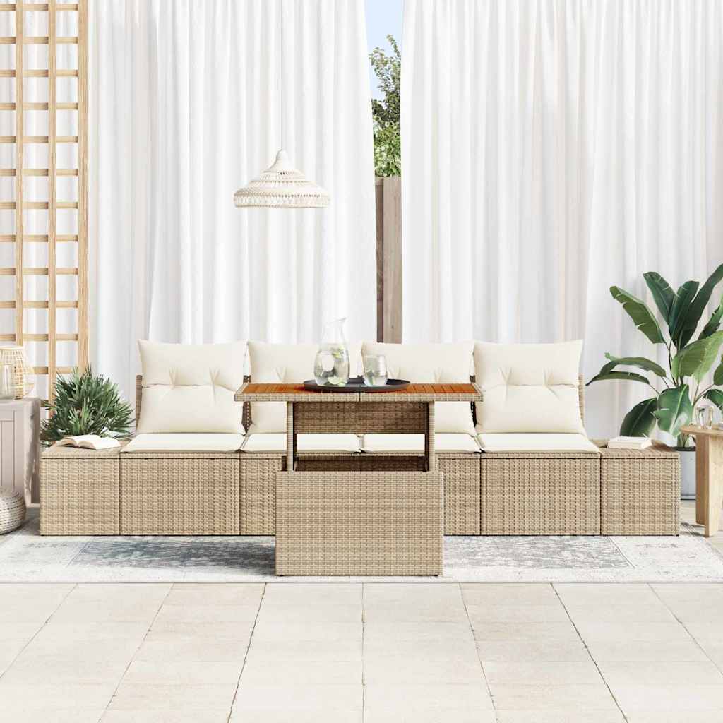 Havesofa Sæt med opbevaring 5 pcs Beige Poly rattan