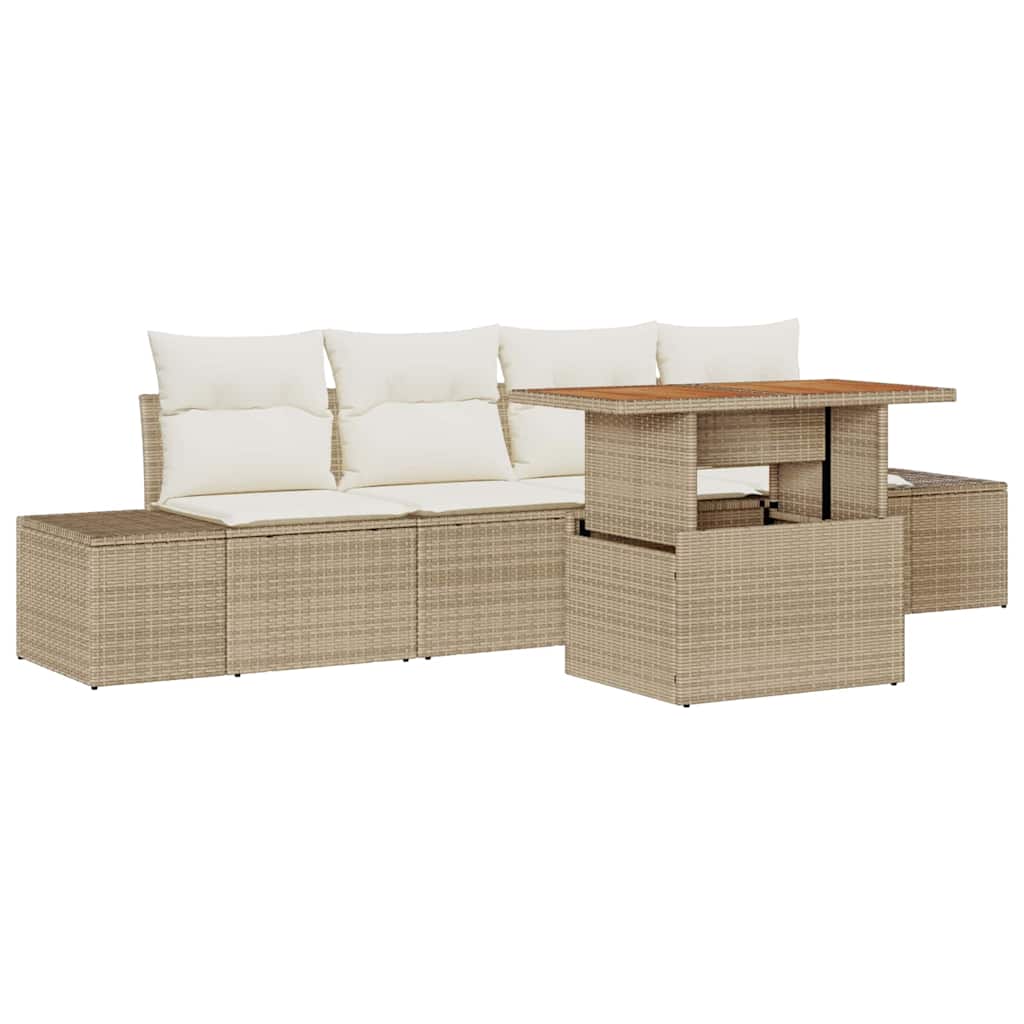 Havesofa Sæt med opbevaring 5 pcs Beige Poly rattan