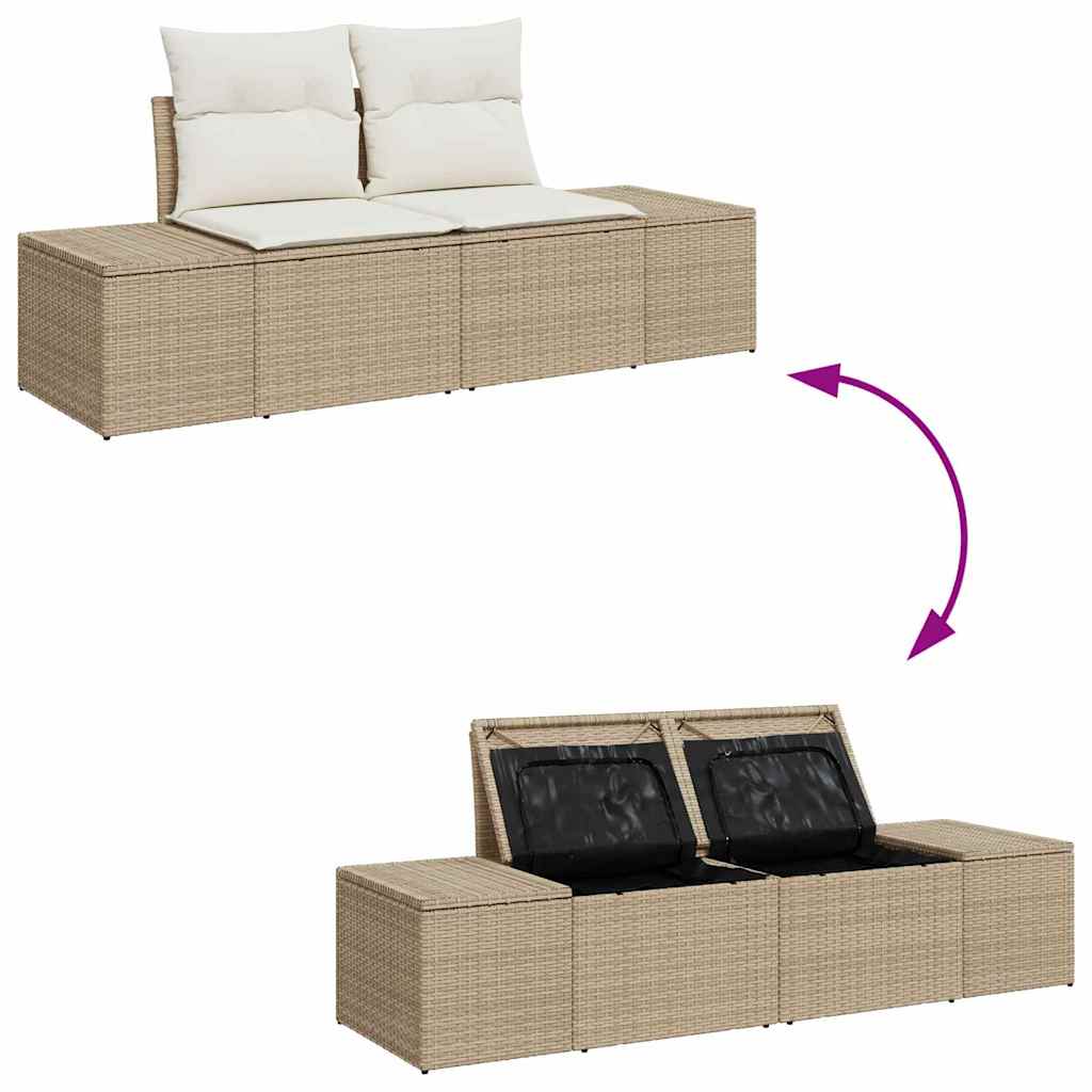 Havesofa Sæt med opbevaring 5 pcs Beige Poly rattan
