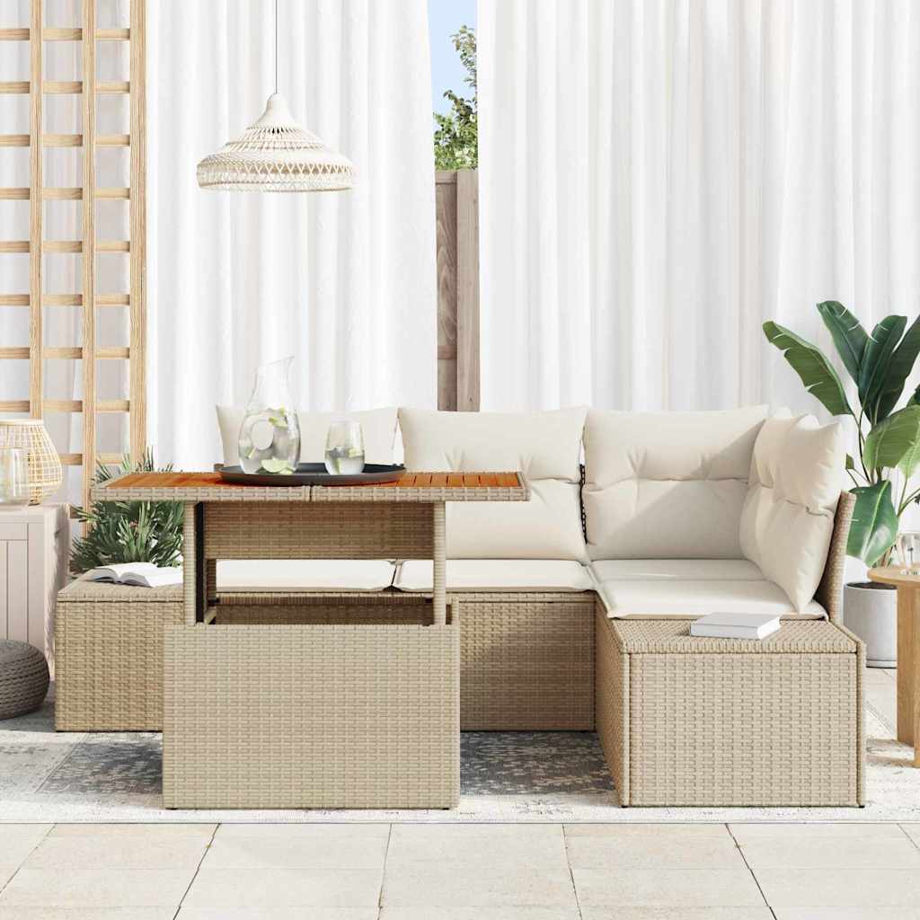 Havesofa Sæt med opbevaring 5 pcs Beige Poly rattan