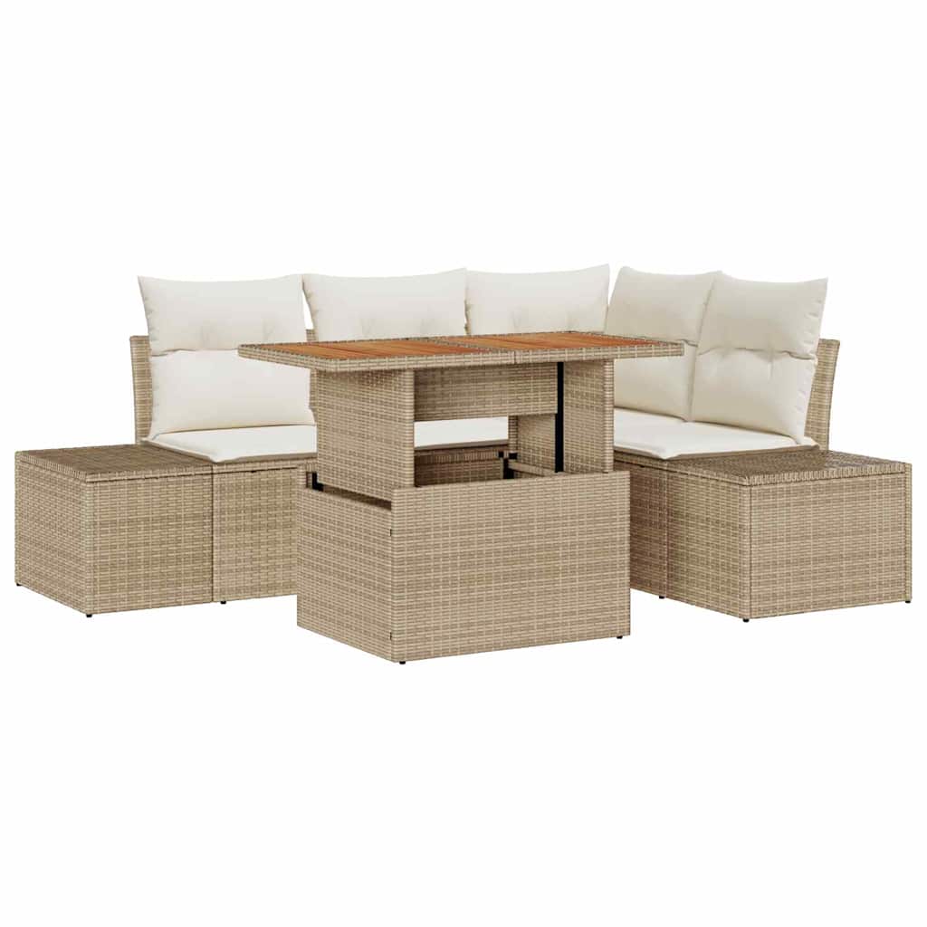Havesofa Sæt med opbevaring 5 pcs Beige Poly rattan