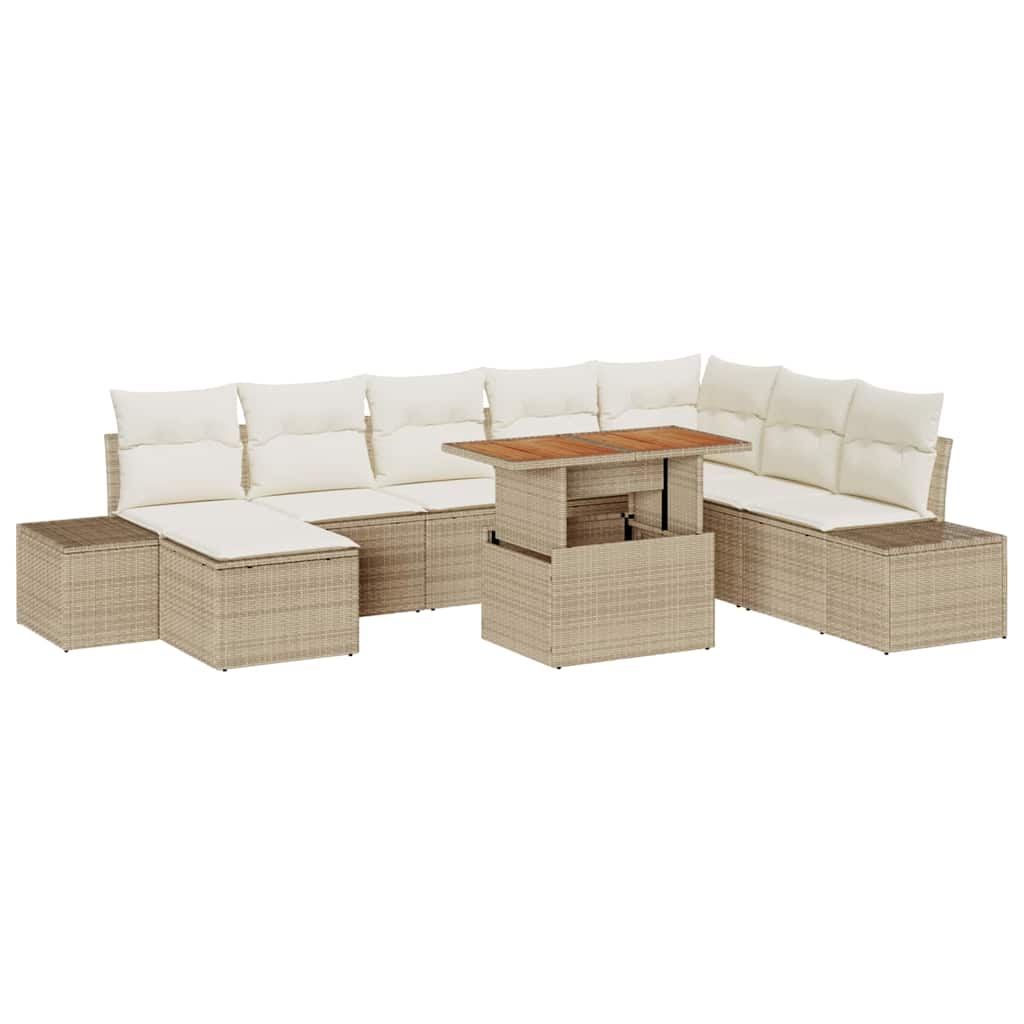 Havesofa Sæt med opbevaring 9 pcs Beige Poly rattan