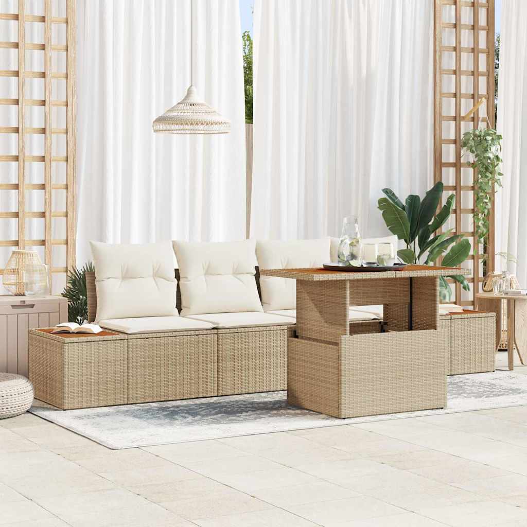Havesofa Sæt med opbevaring 5 pcs Beige Poly rattan