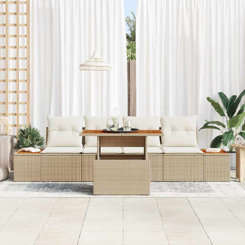 Havesofa Sæt med opbevaring 5 pcs Beige Poly rattan