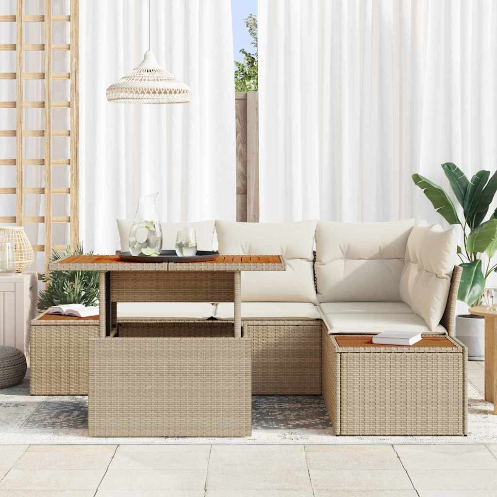 Havesofa Sæt med opbevaring 5 pcs Beige Poly rattan