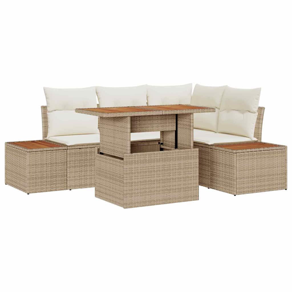 Havesofa Sæt med opbevaring 5 pcs Beige Poly rattan