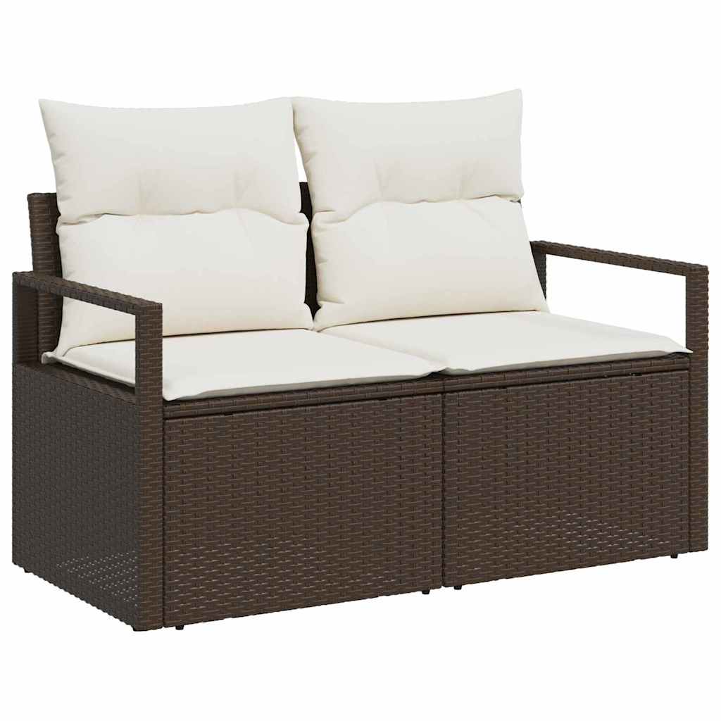Havesofa Sæt med pude med opbevaring 6 pcs Brun Poly rattan