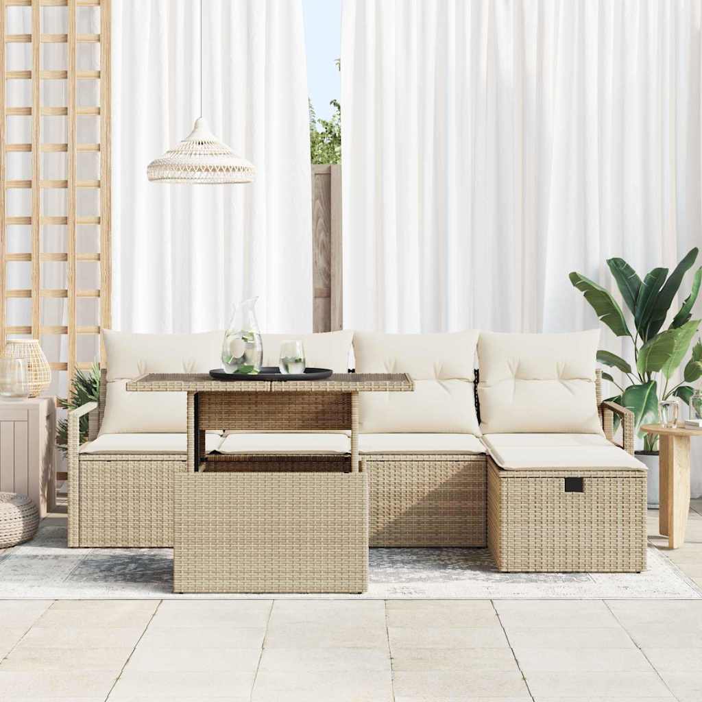Havesofa Sæt med pude med opbevaring 6 pcs Beige Poly rattan