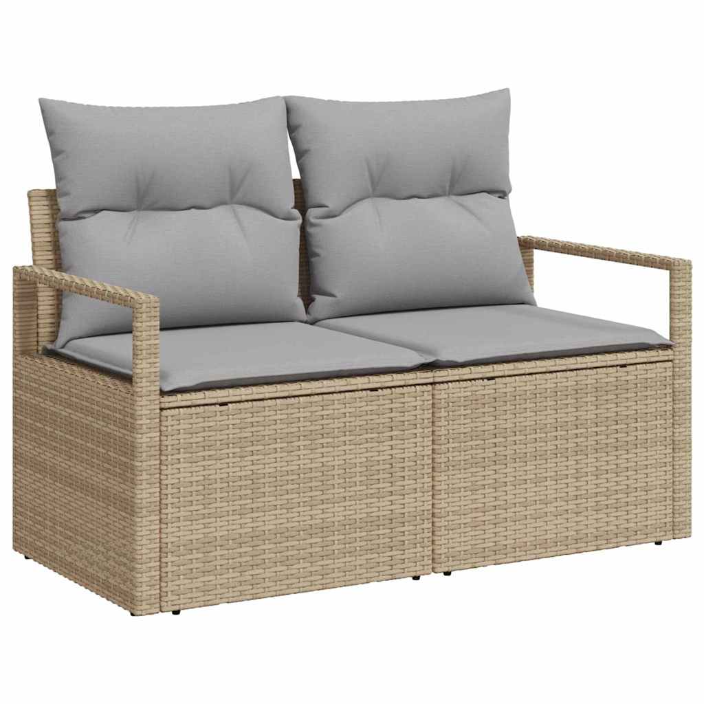 Havesofa Sæt med pude med opbevaring 7 pcs Beige Poly rattan