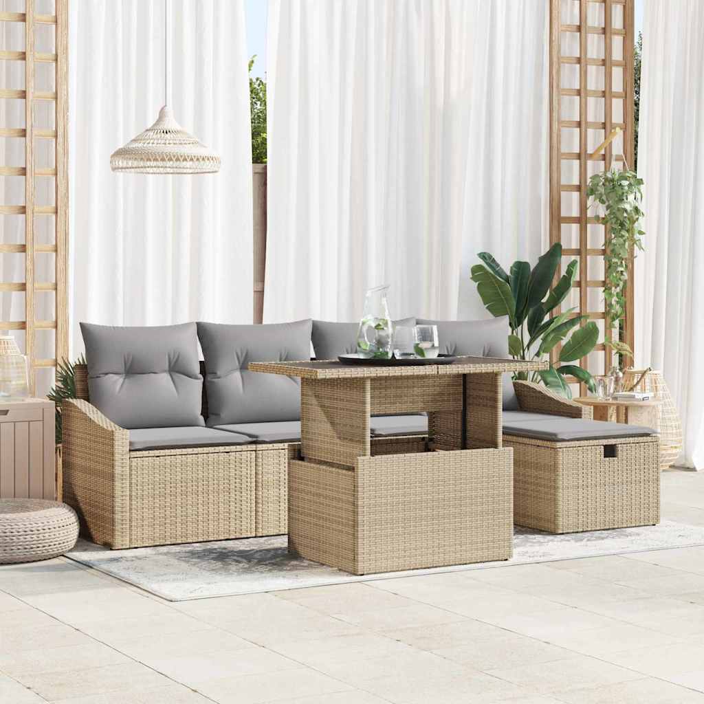 Havesofa Sæt med pude med opbevaring 6 pcs polyrattan