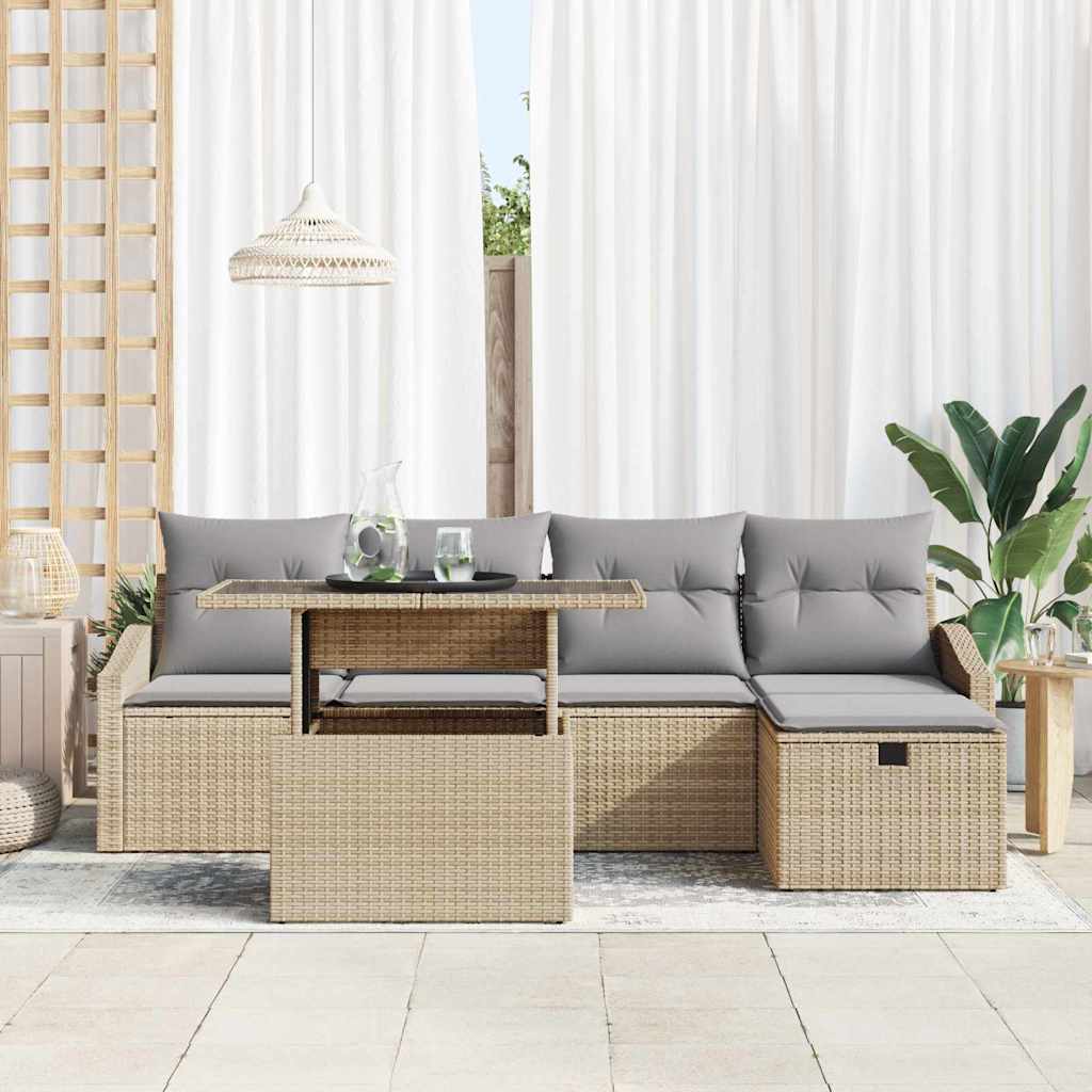 Havesofa Sæt med pude med opbevaring 6 pcs polyrattan