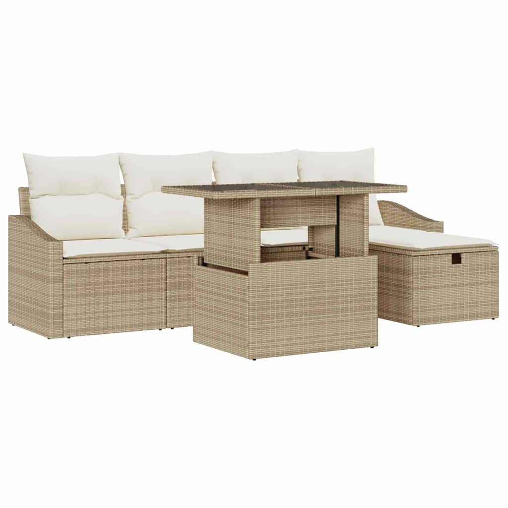 Havesofa Sæt med pude med opbevaring 6 pcs Beige Poly rattan
