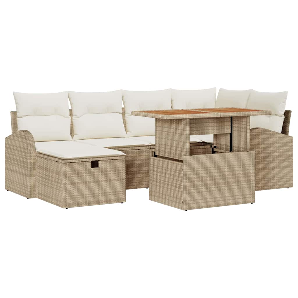 Havesofa Sæt med pude med opbevaring 7 pcs Beige Poly rattan